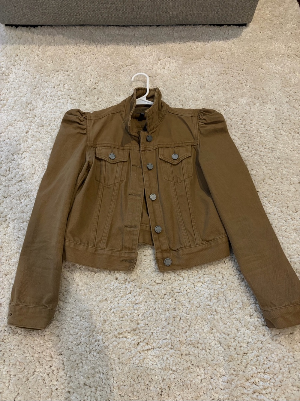 Blank NYC Brown Puff-Shoulder Jean Jacket